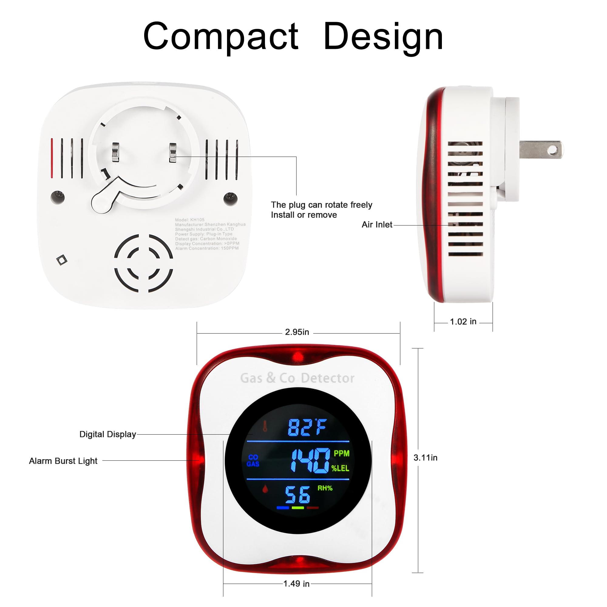 Detetores combinados de gás e  - Co Detector Plug avaliação e preço